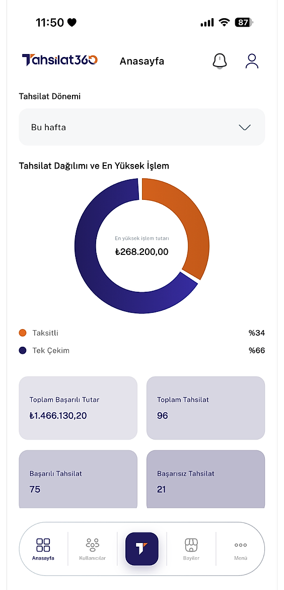 Tahsilat360 iPhone uygulaması ekranı
